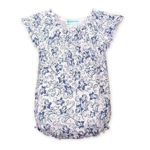 Feather Baby Ruched Bubble - Daffodil - Indigo on White  100% Pima Cotton by Feather Baby