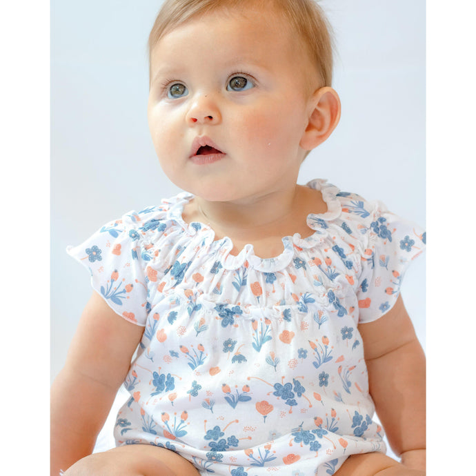 Feather Baby Ruched Bubble - Emily - Blue on White  100% Pima Cotton by Feather Baby