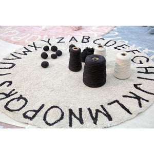 Lorena Canals Rugs Lorena Canals Round ABC Natural Black Washable Cotton Rug
