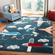 Load image into Gallery viewer, Safavieh Rugs Safavieh Carousel Kids Collection Airplane Rug - Navy / Ivory