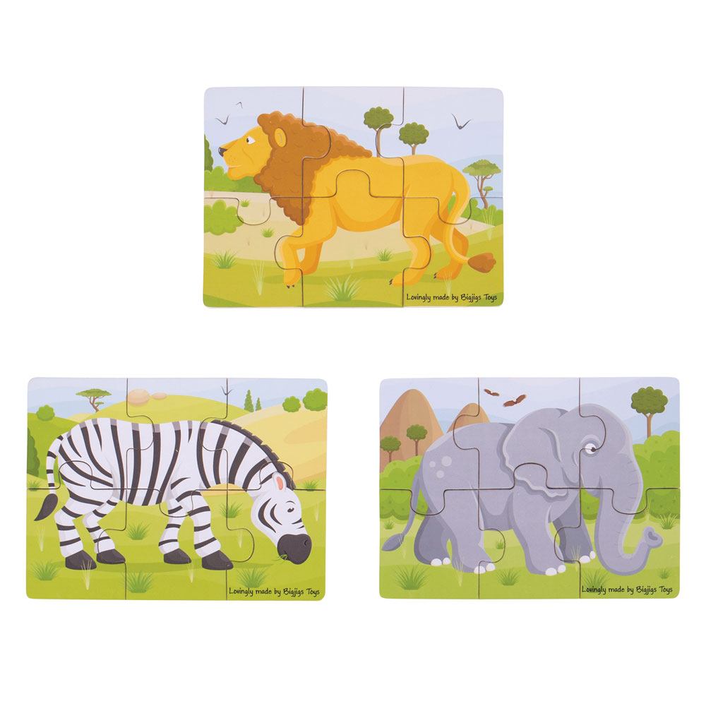 Bigjigs Toys Safari (6 Piece Puzzles) - 3 Puzzles
