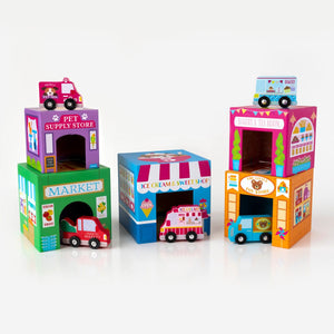 OOLY Stackables Nested Cardboard Toys and Cars Set - Rainbow Town by OOLY