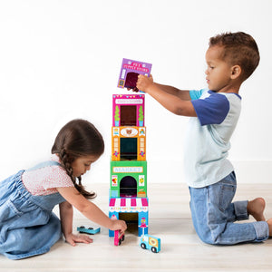 OOLY Stackables Nested Cardboard Toys and Cars Set - Rainbow Town by OOLY