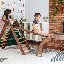 Load image into Gallery viewer, Wiwiurka Toys Stained Forest Dreams (dark stained sideboards) / Reversible Ramp KIDS JUNGLE GYM SET OF THREE PIECES by Wiwiurka Toys