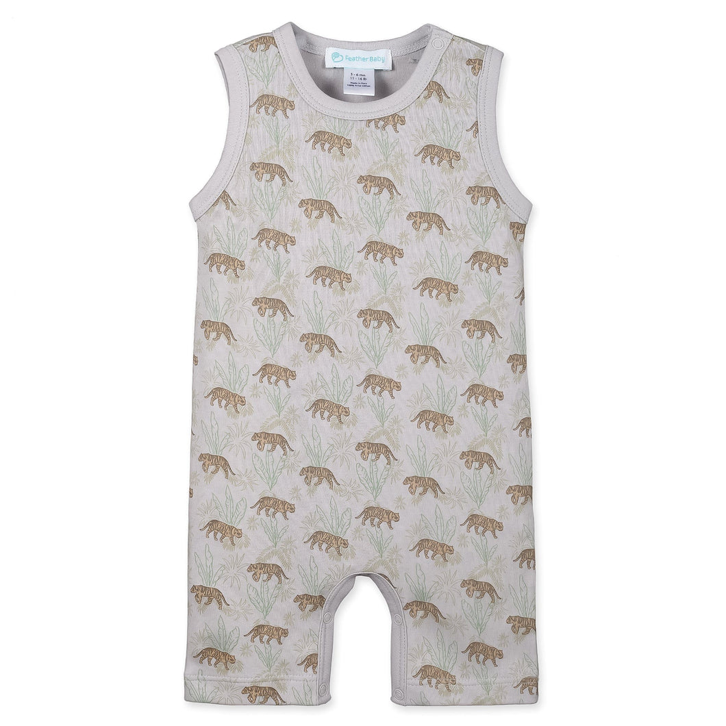 Feather Baby Tank Romper - Tigers on Grey  100% Pima Cotton by Feather Baby