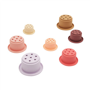 OYOY Tawa Silicone Stacking Cups - Cherry Red/Vanilla
