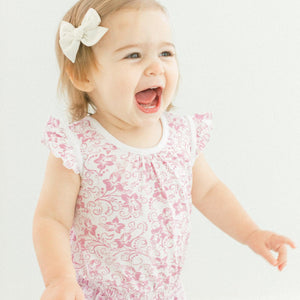 Feather Baby Tie Romper - Daffodil - Hot Pink on White  100% Pima Cotton by Feather Baby