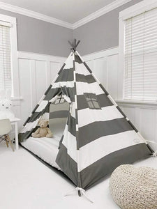 Domestic Objects Toys Grey/White Stripe / Double 53" × 74" Inches Domestic Objects Play Tent Canopy Bed in Cream Canvas with Doors