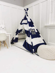 Domestic Objects Toys Navy/White Stripe / Crib 28" × 53" Inches Domestic Objects Play Tent Canopy Bed in Cream Canvas with Doors