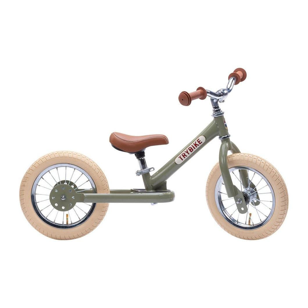 Trybike Toys Vintage Green Trybike Steel 2-IN-1 Balance Bike w/ Optional Trike Kit