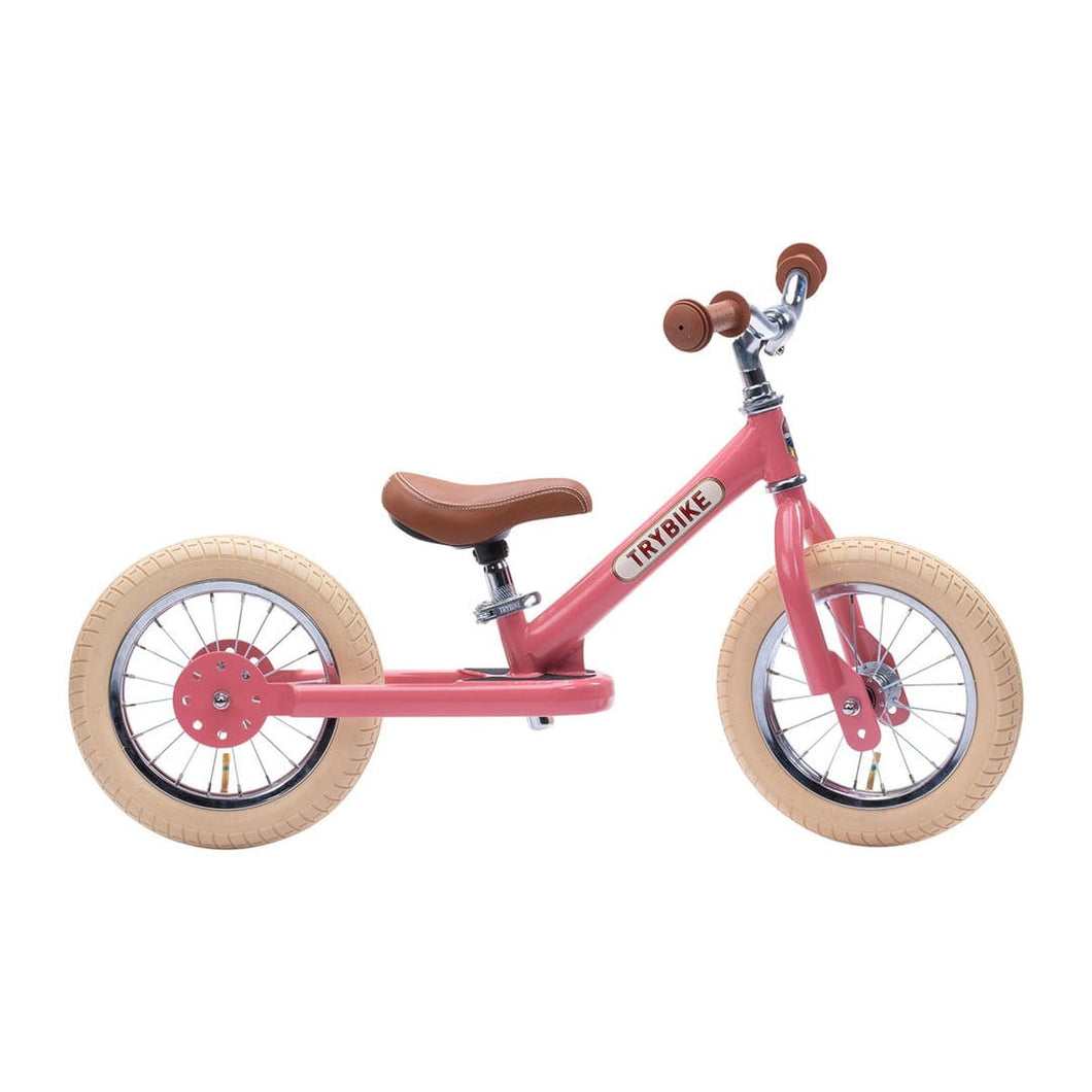 Trybike Toys Vintage Pink Trybike Steel 2-IN-1 Balance Bike w/ Optional Trike Kit