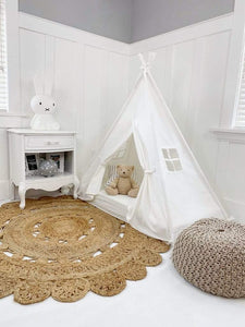 Domestic Objects Toys White / Crib/Cot 28" × 52" Inches Domestic Objects Play Tent Canopy Bed in Cream Canvas with Doors