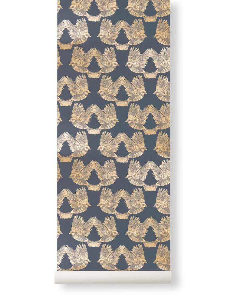 Ferm Living Wallpaper Birds - Deep Blue / Gold Ferm Living Wallpaper - Birds