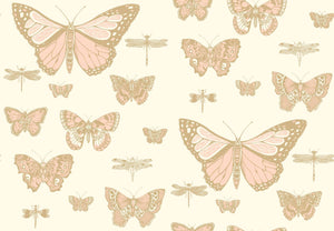 Cole & Son Wallpaper Cole & Son Butterflies & Dragonflies Wallpaper - Pink on Ivory