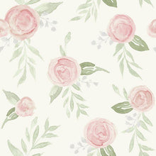 Load image into Gallery viewer, Magnolia Home Wallpaper Double Roll / Dishy Coral Magnolia Home Watercolor Roses Sure Strip Wallpaper Double Roll