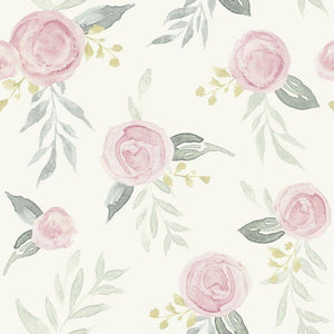 Magnolia Home Wallpaper Double Roll / Gala Pink Magnolia Home Watercolor Roses Sure Strip Wallpaper Double Roll