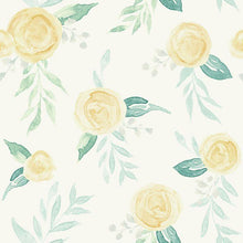 Load image into Gallery viewer, Magnolia Home Wallpaper Double Roll / Goldfinch Yellow Magnolia Home Watercolor Roses Sure Strip Wallpaper Double Roll