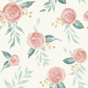 Magnolia Home Wallpaper Double Roll / Red Coral Magnolia Home Watercolor Roses Sure Strip Wallpaper Double Roll