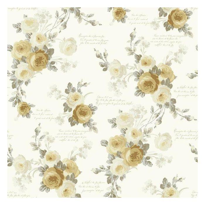 Magnolia Home Wallpaper Double Roll / Yellow Magnolia Home Heirloom Rose Sure Strip Wallpaper Double Roll