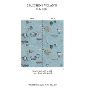 Fornasetti Wallpaper Fornasetti Macchine Volanti Wallpaper - Slate Blue & Gilver
