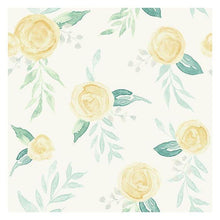 Load image into Gallery viewer, Magnolia Home Wallpaper Goldfinch Yellow Magnolia Home Watercolor Roses Peel and Stick Wallpaper
