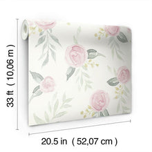 Load image into Gallery viewer, Magnolia Home Wallpaper Magnolia Home Watercolor Roses Sure Strip Wallpaper Double Roll