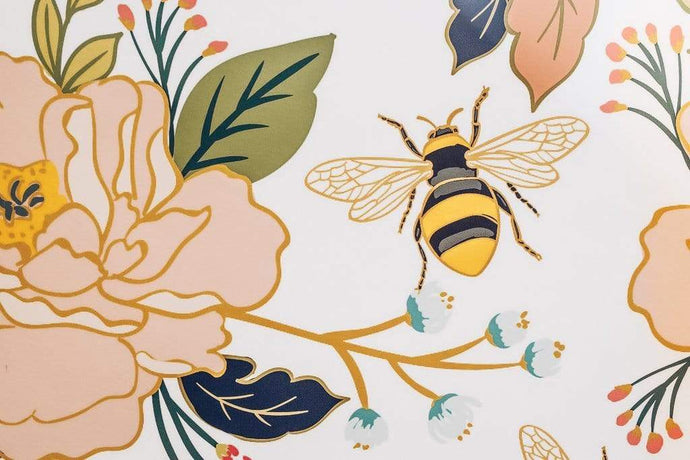 Anewall Wallpaper Print: Canvas Print - 54”(W) x 40”(H) Anewall Flower & Honey Bee Wallpaper