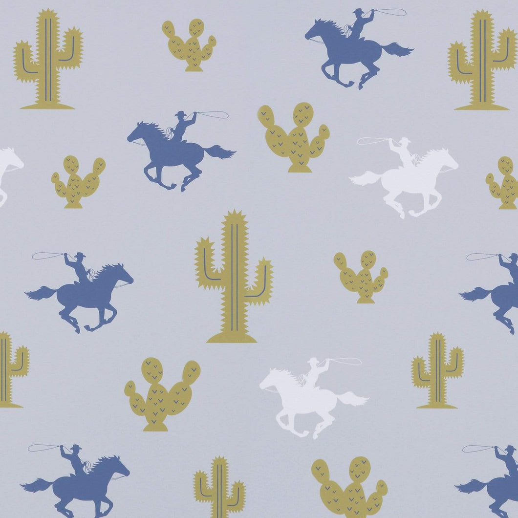 Hibou Home Wallpaper ROLL / Grey/Blue/Green Hibou Home Cactus Cowboy Wallpaper