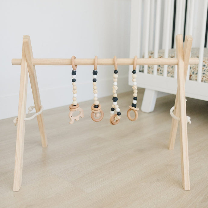 Poppyseed Play Wooden Baby Gyms Natural Pine Gym + Black Toys Poppyseed Play Wooden Baby Gym + Black Toys