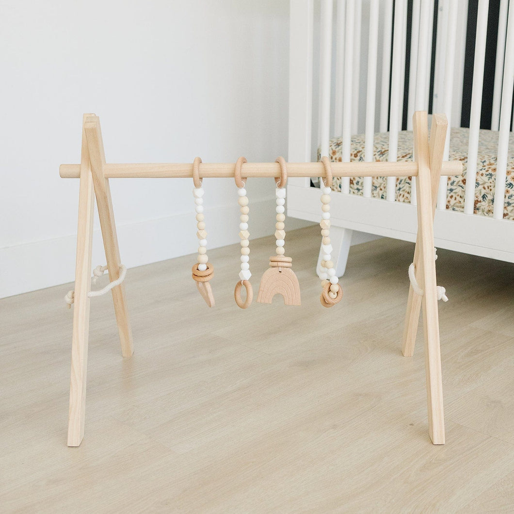 Poppyseed Play Wooden Baby Gyms Natural Pine Gym + White Toys Poppyseed Play Wooden Baby Gym + White Toys
