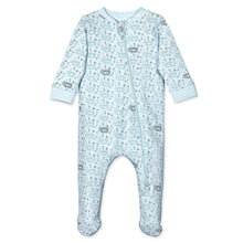 Load image into Gallery viewer, Feather Baby Zipper Footie - Curly Sheep on Baby Blue  100% Pima Cotton by Feather Baby