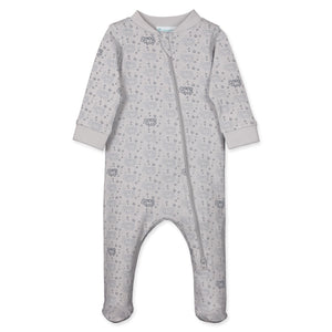 Feather Baby Zipper Footie - Curly Sheep on Grey  100% Pima Cotton by Feather Baby