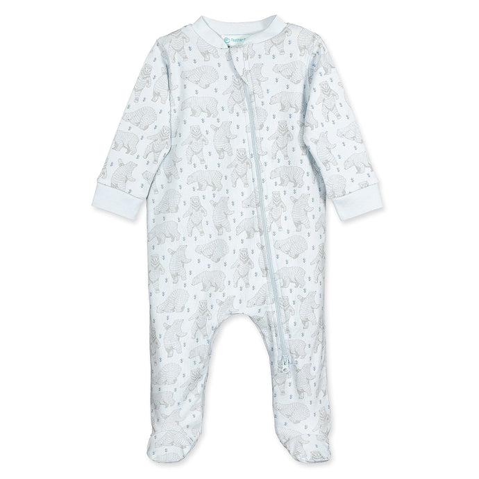 Feather Baby Zipper Footie - Dancing Bears on Baby Blue  100% Pima Cotton by Feather Baby