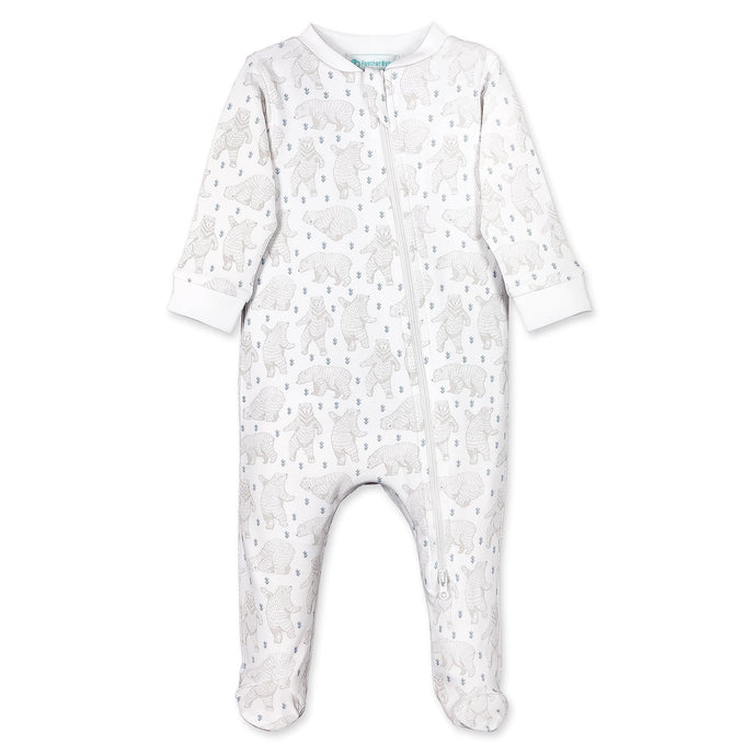 Feather Baby Zipper Footie - Dancing Bears on White  100% Pima Cotton by Feather Baby