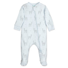 Load image into Gallery viewer, Feather Baby Zipper Footie - Sketched Yearlings on Baby Blue  100% Pima Cotton by Feather Baby