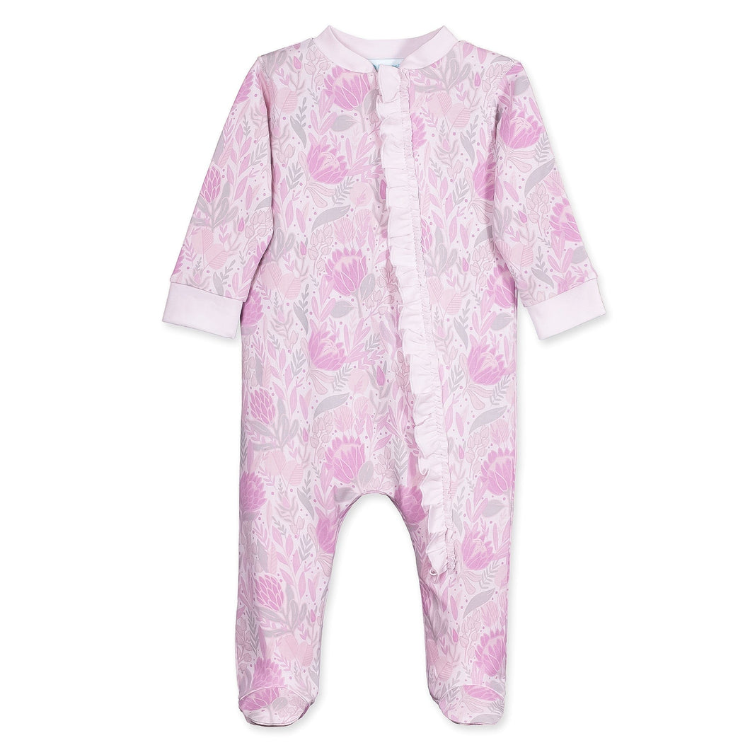 Feather Baby Zipper Footie with Ruffle - Layla on Pink  100% Pima Cotton by Feather Baby